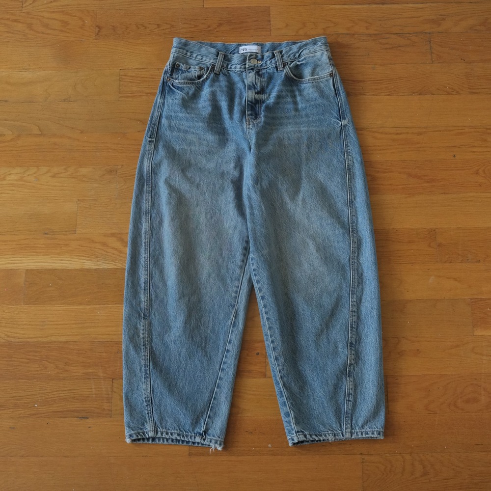 Zara Balloon Jeans Womens Blue High Rise Light Wash Baggy Streetwear Size 8 US